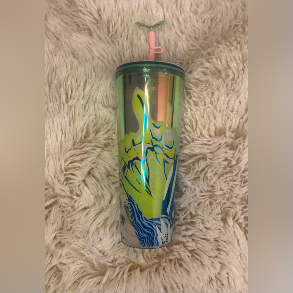 Starbucks Summer Iridescent Canna Lily Butterfly Floral Straw Topper - NWT
